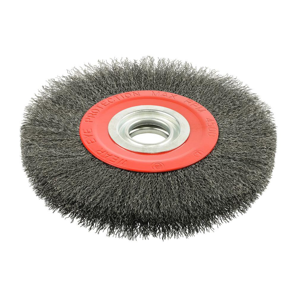 This is an image of Timco - Wheel Brush with Plastic Reducer Set - Crimped Steel Wire 200mm (1 Each Blister Pack) 200HWC