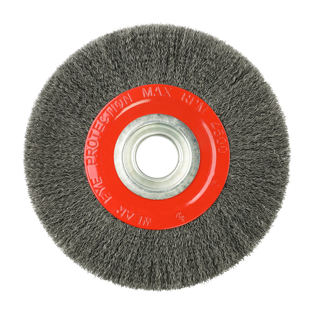 This is an image of Timco - Wheel Brush with Plastic Reducer Set - Crimped Steel Wire 200mm (1 Each Blister Pack) 200HWC