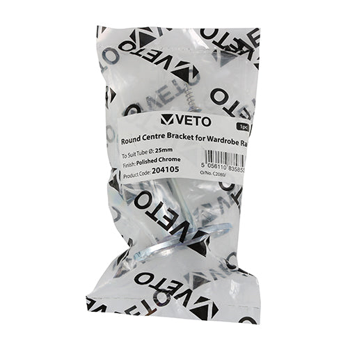 This is an image of Timco - Centre Bracket - For Round Tube - Polished Chrome 25mm (1 Each Bag) 204105