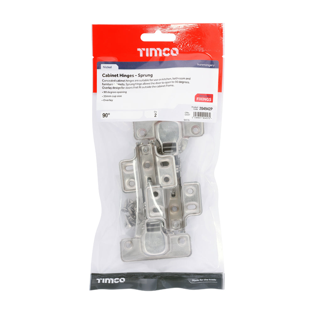 This is an image of Timco - Cabinet Hinges - Nickel 90 Degree (1 Pairs TIMbag) 204942P