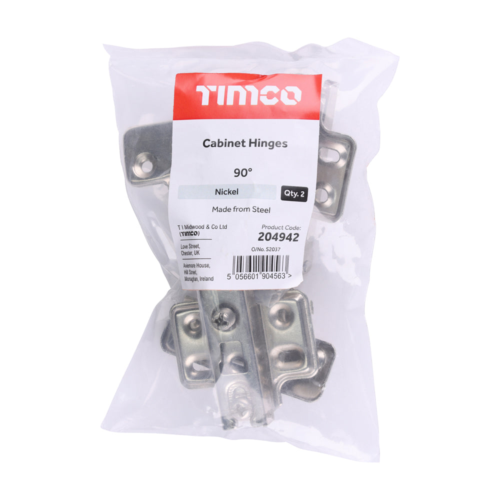 This is an image of Timco - Cabinet Hinges - Nickel 90 Degree (1 Pairs Bag) 204942