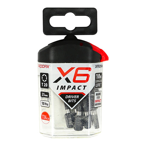 This is an image of Timco - Impact Driver Bits - TX TX20 x 25 (10 Pieces Handy Bit Pack) 20TX25X6