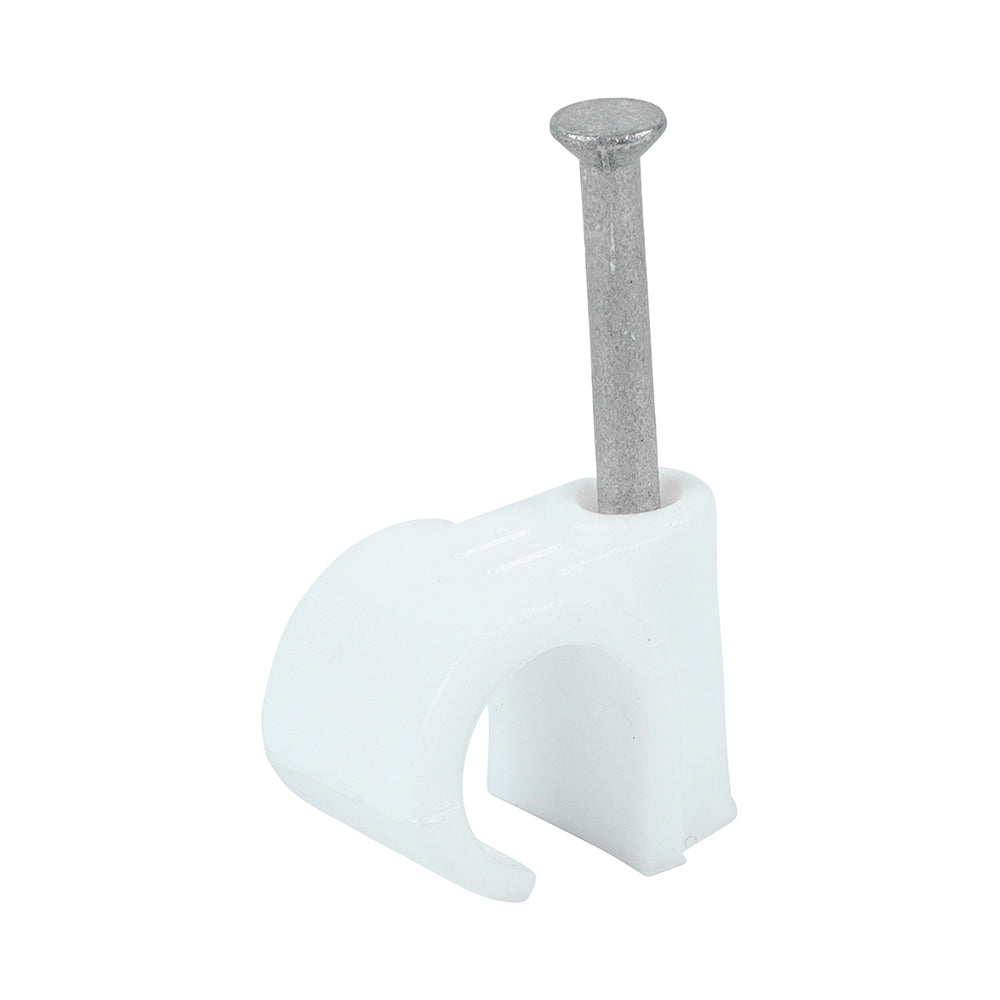 This is an image of Timco - Round Cable Clips - White To fit 11.0mm - (100 PCS Box) 225591