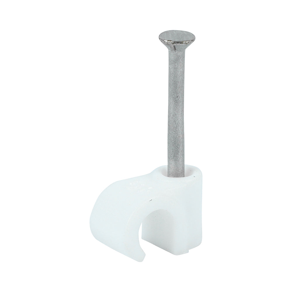 This is an image of Timco - Round Cable Clips - White To fit 6.0mm - (100 PCS Box) 225951