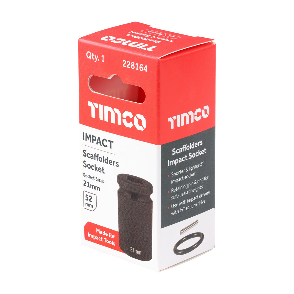 This is an image of Timco - Scaffolders Short Impact Socket 21 x 52mm (1 Each Box) 228164