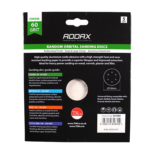 This is an image of Timco - Random Orbital Sanding Discs - 60 Grit - Red 150mm (5 Pieces Pack) 231084