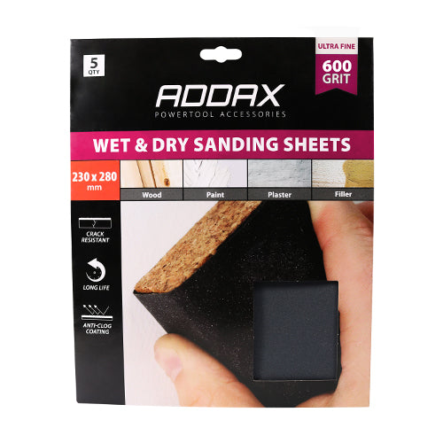 This is an image of Timco - Wet & Dry Sanding Sheets - 600 Grit - Black 230 x 280mm (5 Pieces Pack) 231485