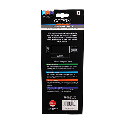 This is an image of Timco - 1/3 Sanding Sheets - Mixed - Red - Unpunched 93 x 230mm (80/120/180) (5 Pieces Pack) 231599