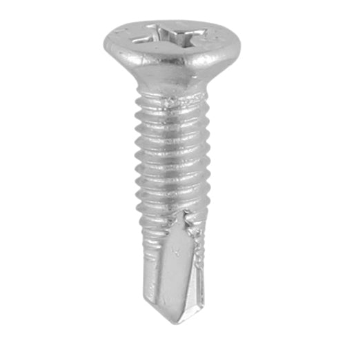 This is an image of Timco - Window Fabrication Screws - Countersunk Facet - PH - Metric Thread - Self-Drilling Point - Martensitic Stainless Steel & Silver Organic M4 x 16mm - (1000 PCS Box) 231SS