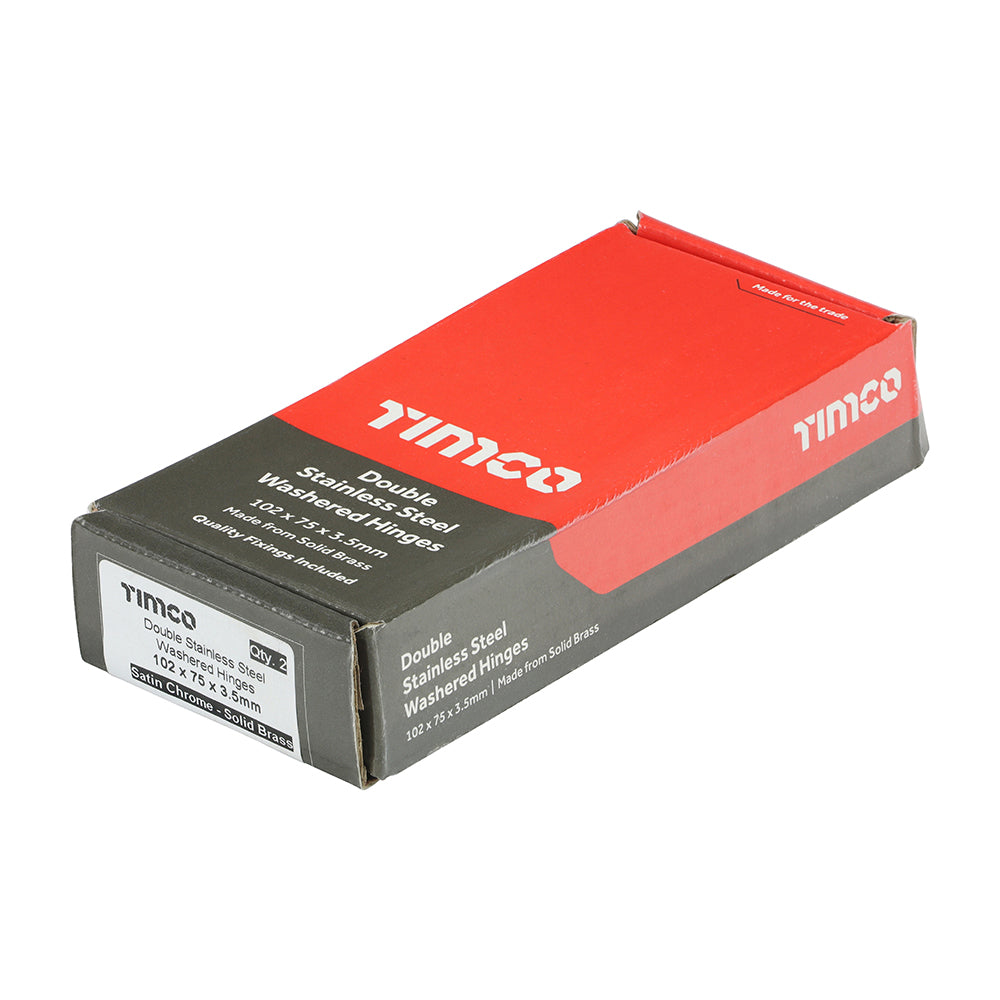 This is an image of Timco - Double Stainless Steel Washered Butt Hinge - Solid Brass - Satin Chrome 102 x 75 (1 Pairs Box) 234210