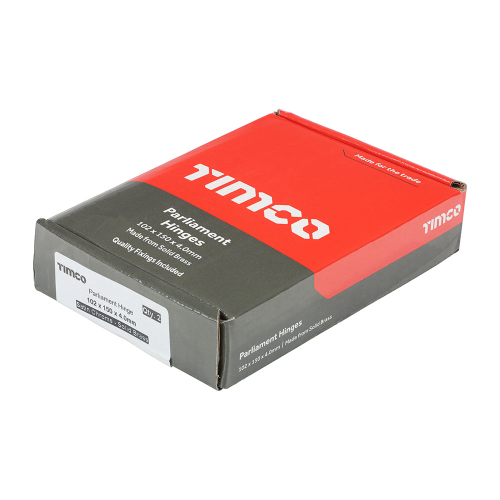 This is an image of Timco - Parliament Hinge (488) - Solid Brass - Satin Chrome 102 x 150 (1 Pairs Box) 234222