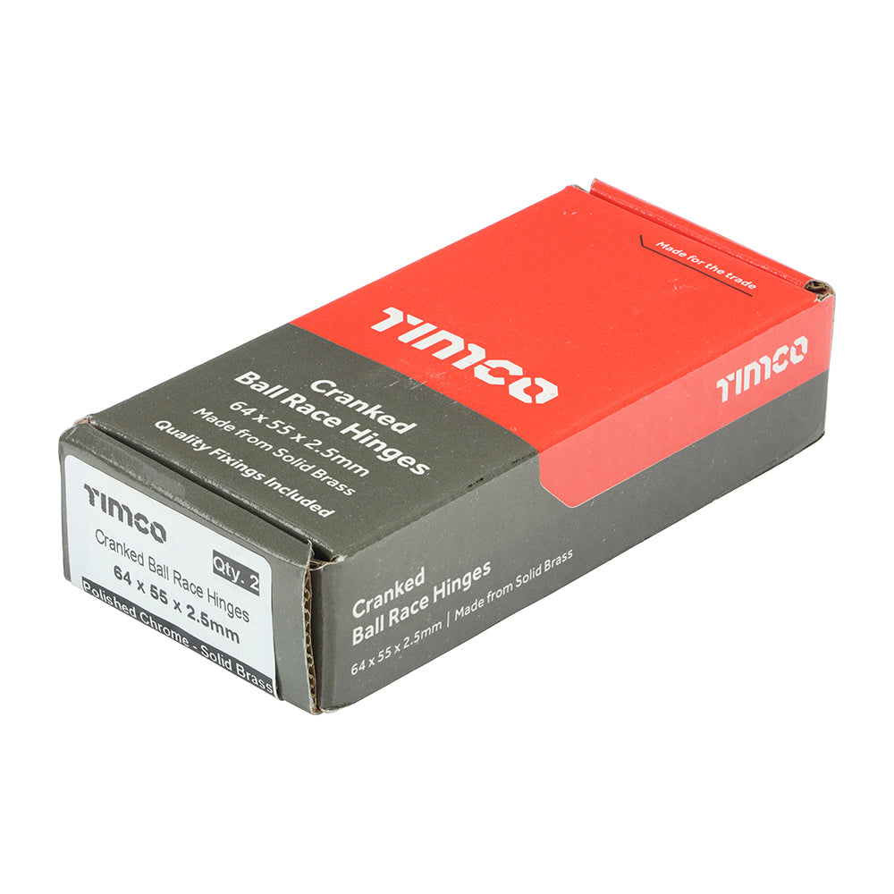 This is an image of Timco - Ball Bearing Stormproof Hinge (1951) - Solid Brass - Polished Chrome 64 x 55 (1 Pairs Box) 234236