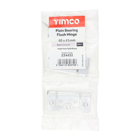 This is an image of Timco - Plain Bearing Flush Hinge - Solid Brass - Satin Chrome 60 x 41 (1 Pairs Bag) 234432