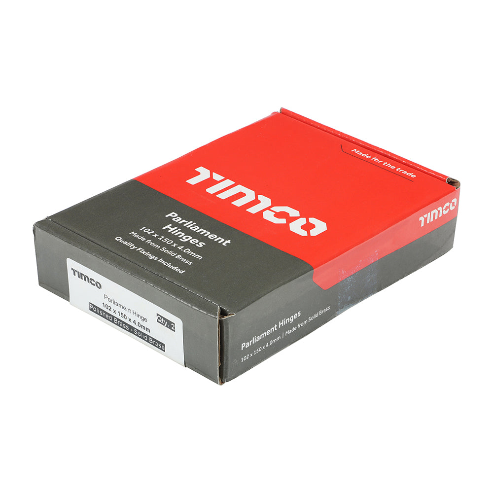 This is an image of Timco - Parliament Hinge (488) - Solid Brass - Polished Brass 102 x 150 (1 Pairs Box) 234460