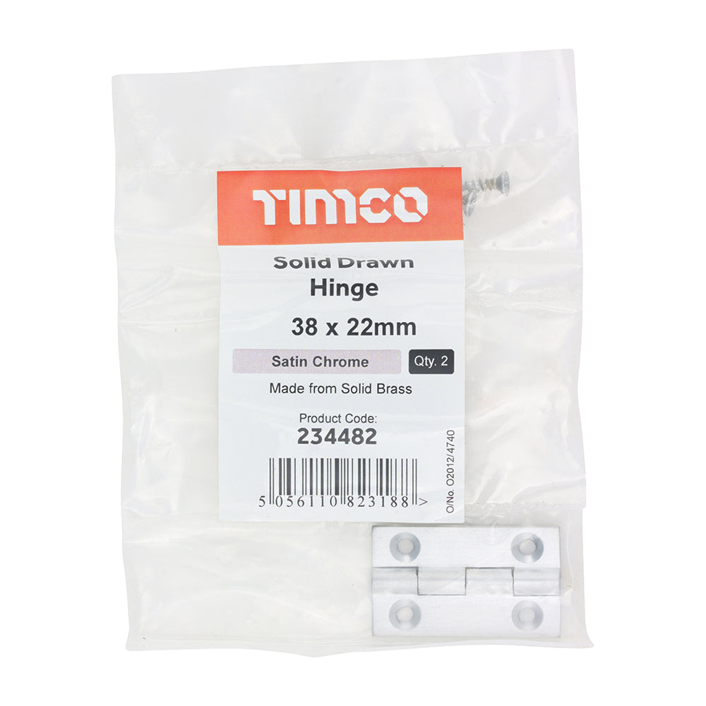 This is an image of Timco - Solid Drawn Hinge - Solid Brass - Satin Chrome 38 x 22 (1 Pairs Bag) 234482