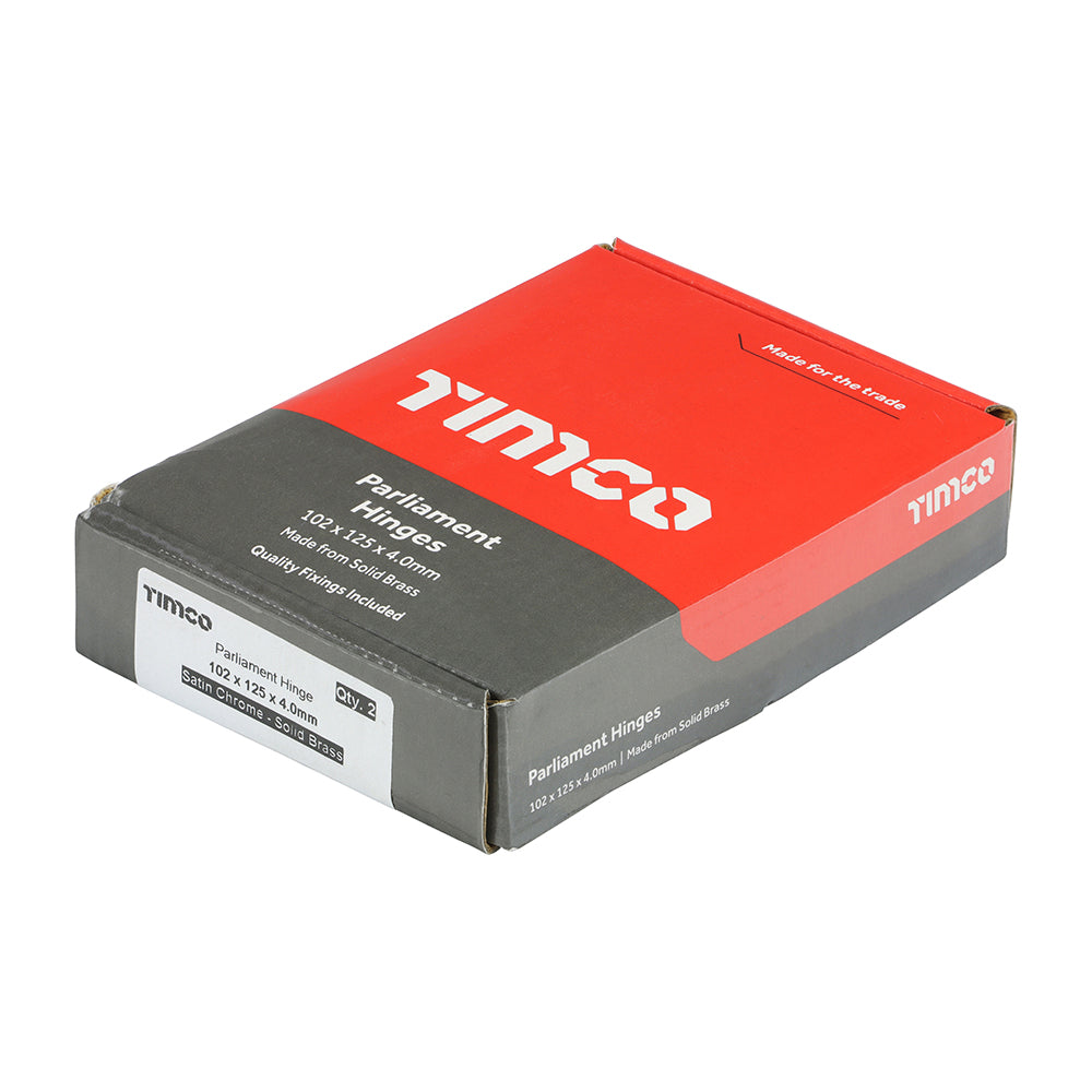 This is an image of Timco - Parliament Hinge (488) - Solid Brass - Satin Chrome 102 x 125 (1 Pairs Box) 234500