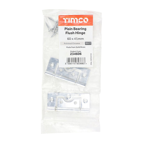 This is an image of Timco - Plain Bearing Flush Hinge - Solid Brass - Polished Chrome 60 x 41 (1 Pairs Bag) 234606