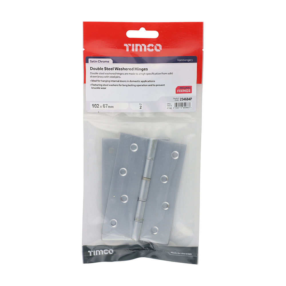 This is an image of Timco - Double Steel Washered Butt Hinge - Solid Brass - Satin Chrome 102 x 67 (1 Pairs TIMbag) 234684P