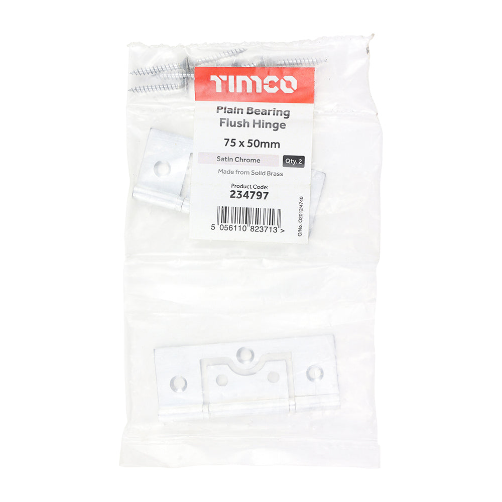 This is an image of Timco - Plain Bearing Flush Hinge - Solid Brass - Satin Chrome 75 x 50 (1 Pairs Bag) 234797