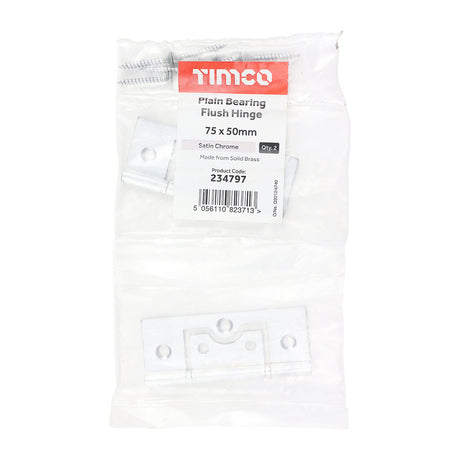 This is an image of Timco - Plain Bearing Flush Hinge - Solid Brass - Satin Chrome 75 x 50 (1 Pairs Bag) 234797