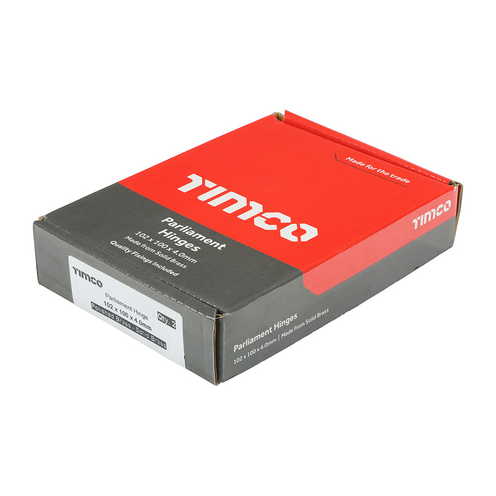 This is an image of Timco - Parliament Hinge (488) - Solid Brass - Polished Brass 102 x 100 (1 Pairs Box) 234813