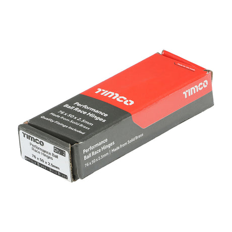 This is an image of Timco - Performance Ball Race Hinge - Solid Brass - Antique Brass 76 x 50 (1 Pairs Box) 234842