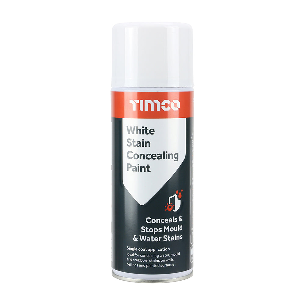 This is an image of Timco - White Stain Concealing Paint 400ml (1 Each Can) PCS237001