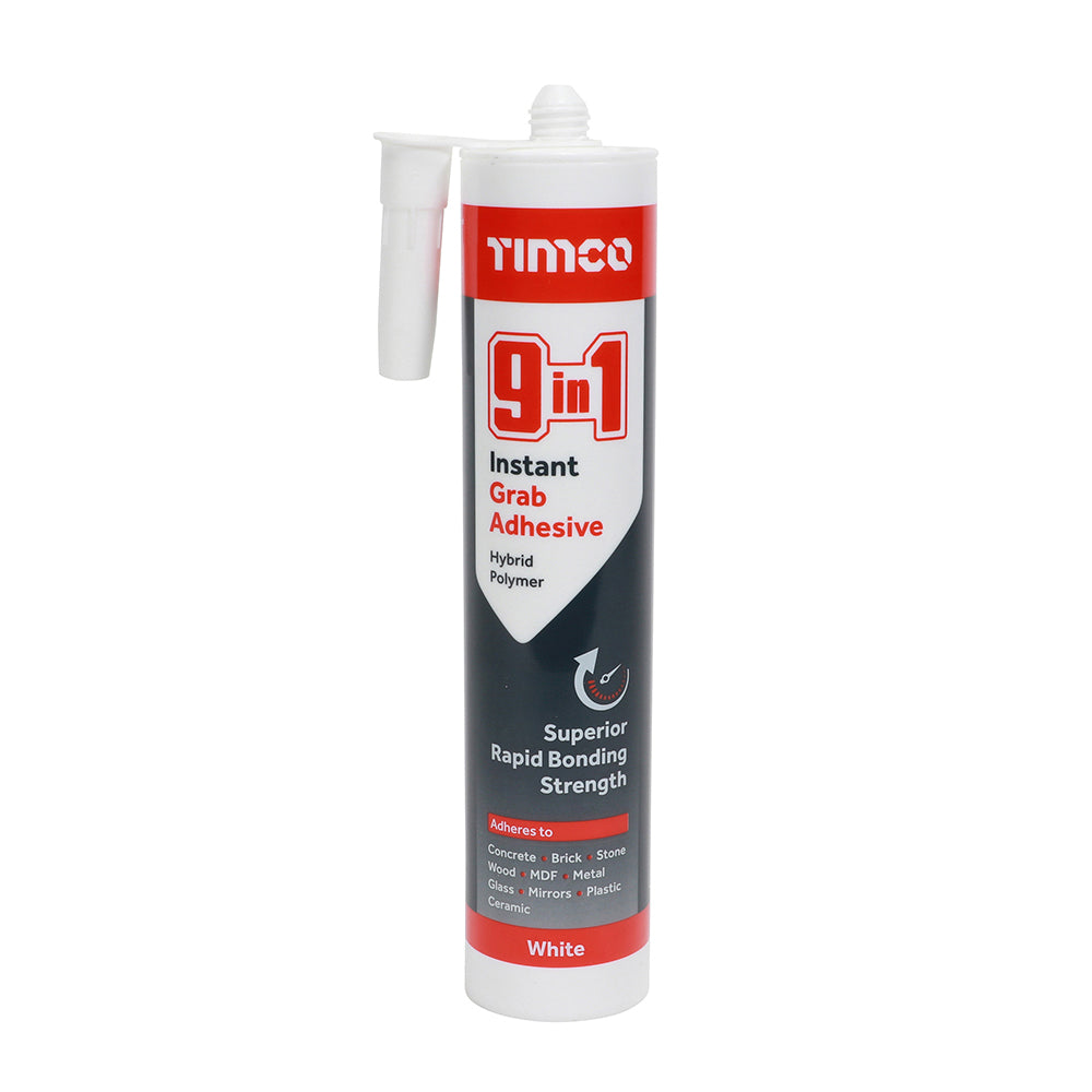 This is an image of Timco - 9 in 1 Instant Grab Adhesive - White 290ml (1 Each Cartridge) PCS247138