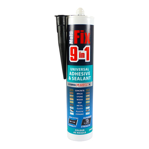 This is an image of Timco - 9 in 1 Universal Adhesive & Sealant - Black 290ml (1 Each Cartridge) PCS247146