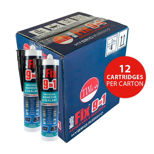This is an image of Timco - 9 in 1 Universal Adhesive & Sealant - Black 290ml (1 Each Cartridge) PCS247146