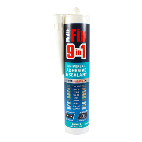This is an image of Timco - 9 in 1 Universal Adhesive & Sealant - White 290ml (1 Each Cartridge) PCS247468