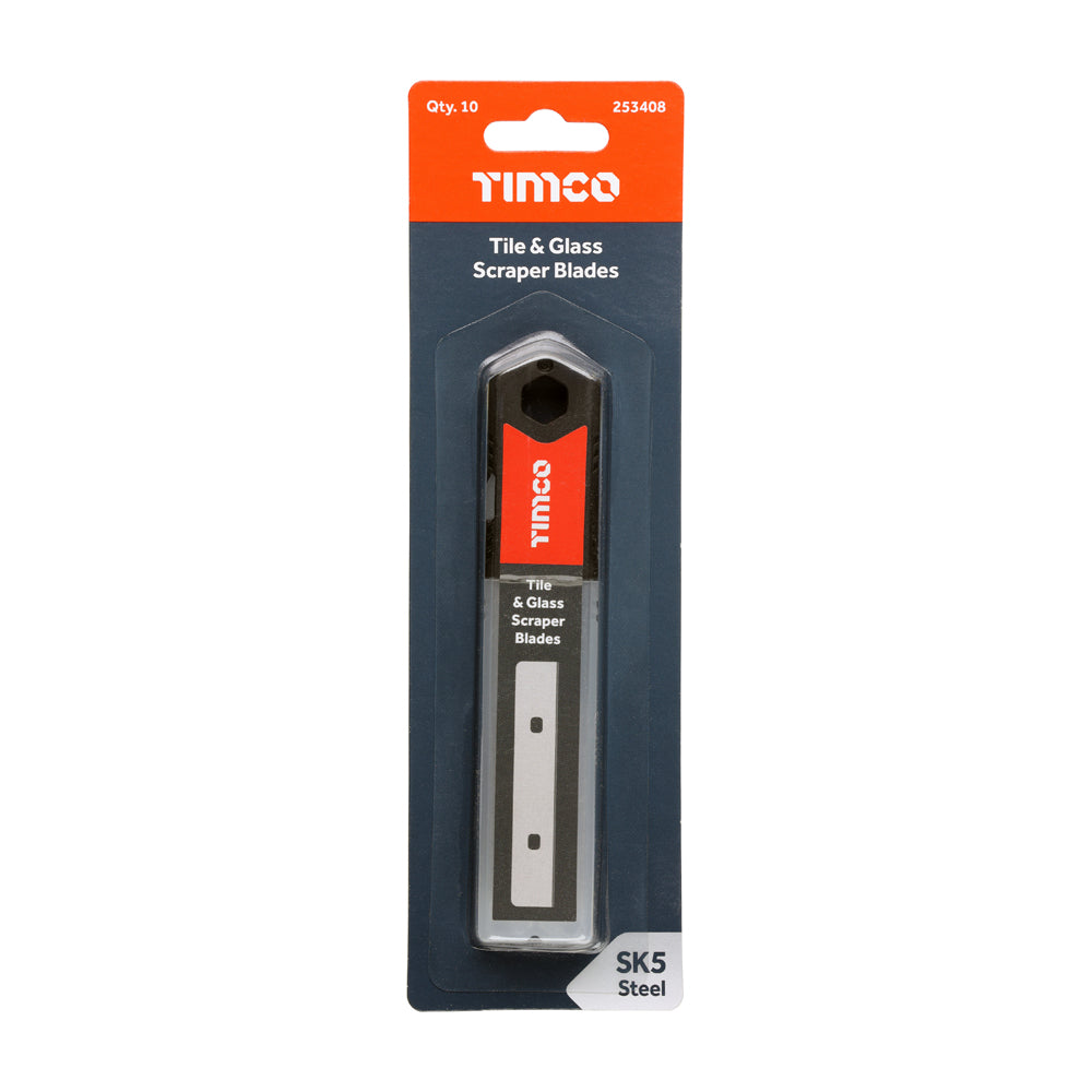 This is an image of Timco - Tile & Glass Scraper Blades 100mm (10 Pieces Backing Card) 253408