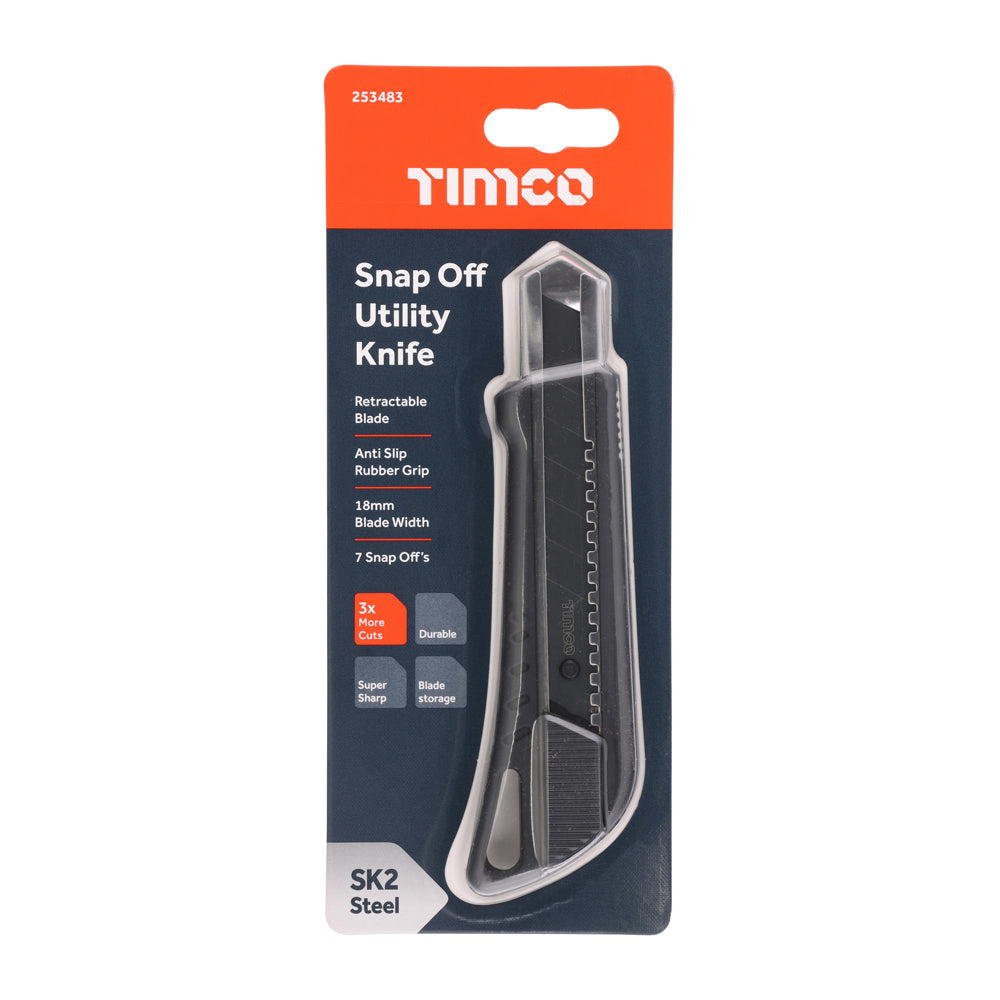 This is an image of Timco - Snap Off Utility Knife & Blades 100 x 18 x 0.6 (1 Each Backing Card) 253483