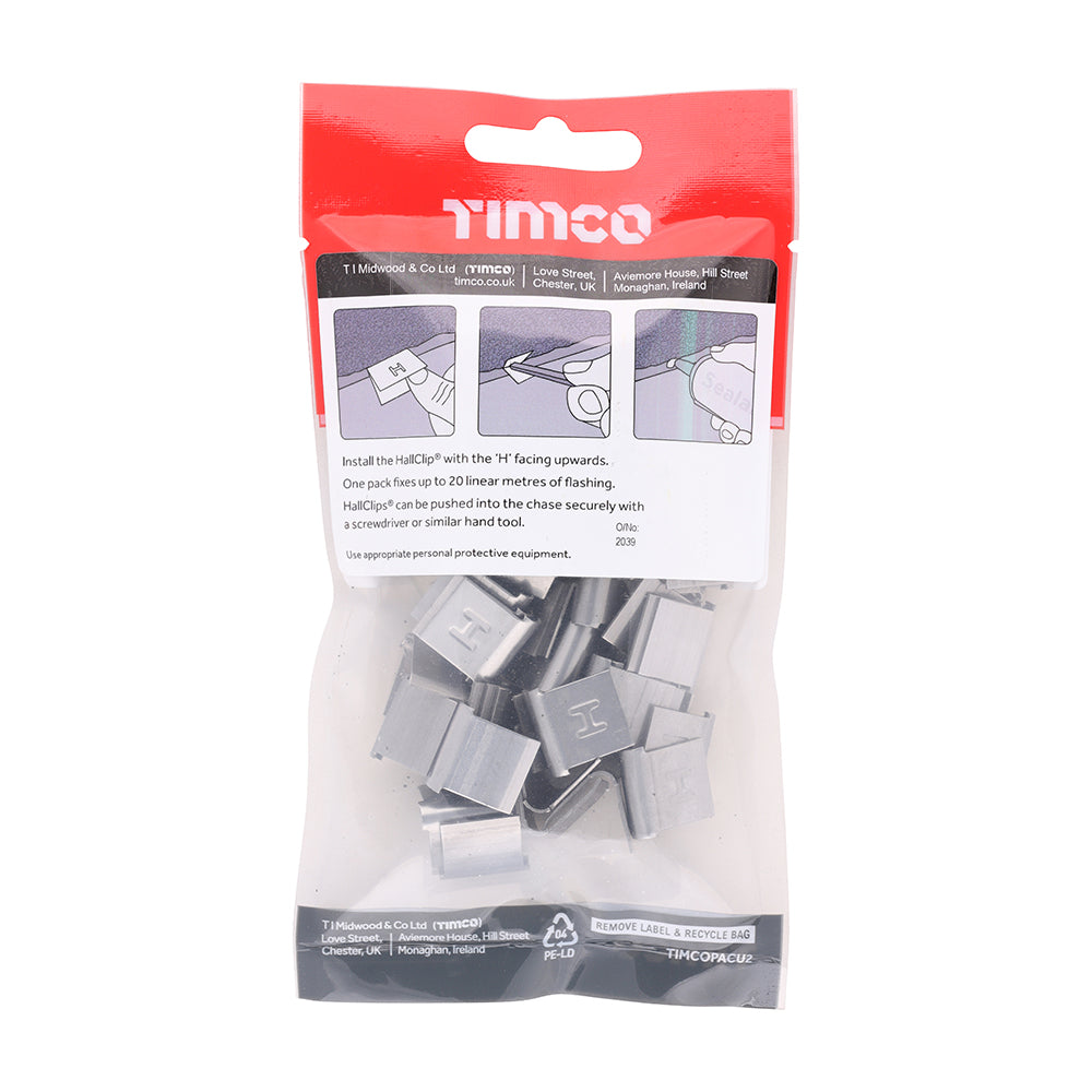This is an image of Timco - HallClip® Lead Flashing Fixing Clips 6 - 18mm (50 Pieces TIMpac) 269855