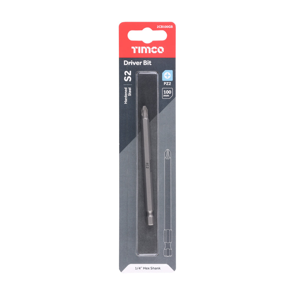 This is an image of Timco - S2 Driver Bits - PZ No.2 x 100 (1 Each Blister Pack) 2CB100GB
