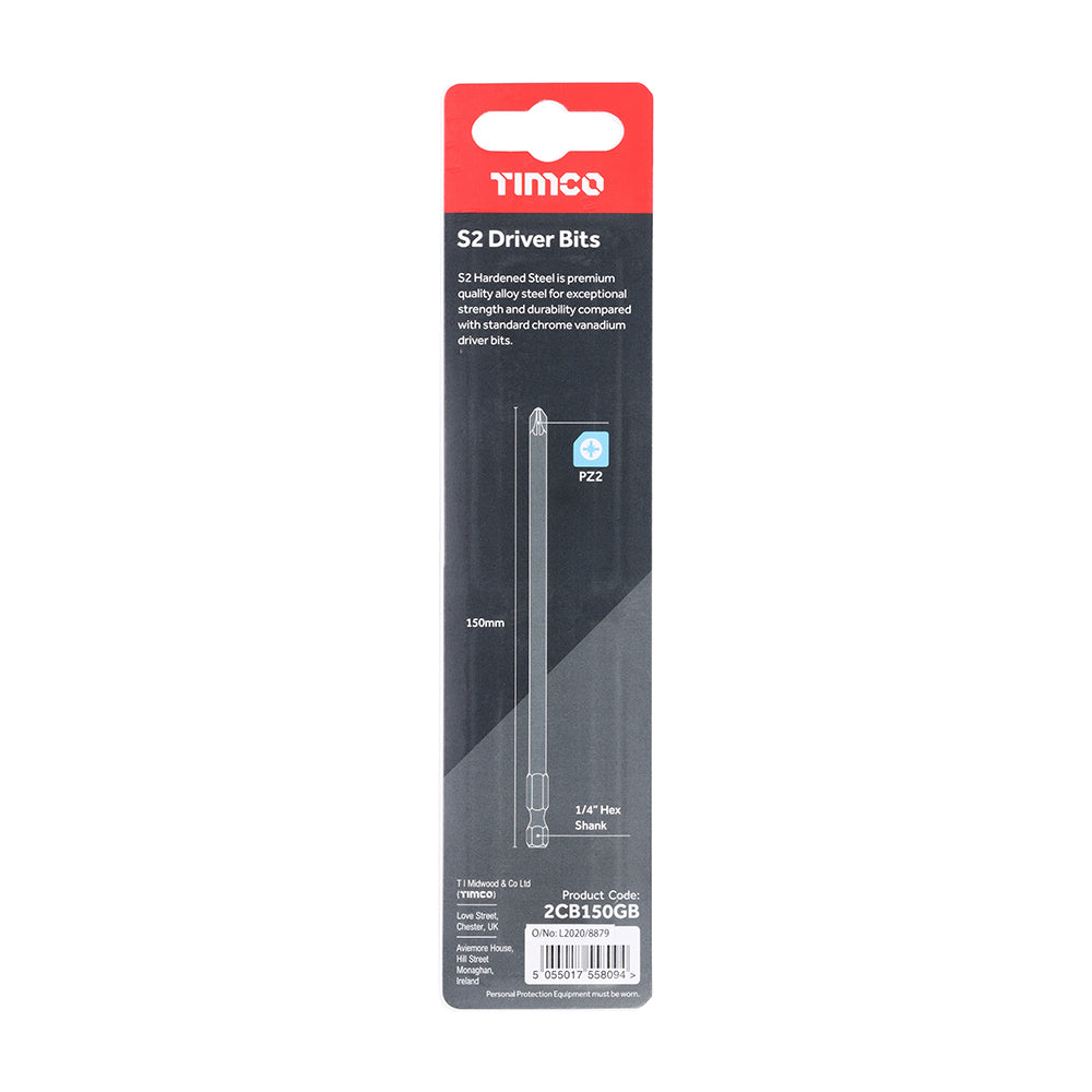 This is an image of Timco - S2 Driver Bits - PZ No.2 x 150 (1 Each Blister Pack) 2CB150GB