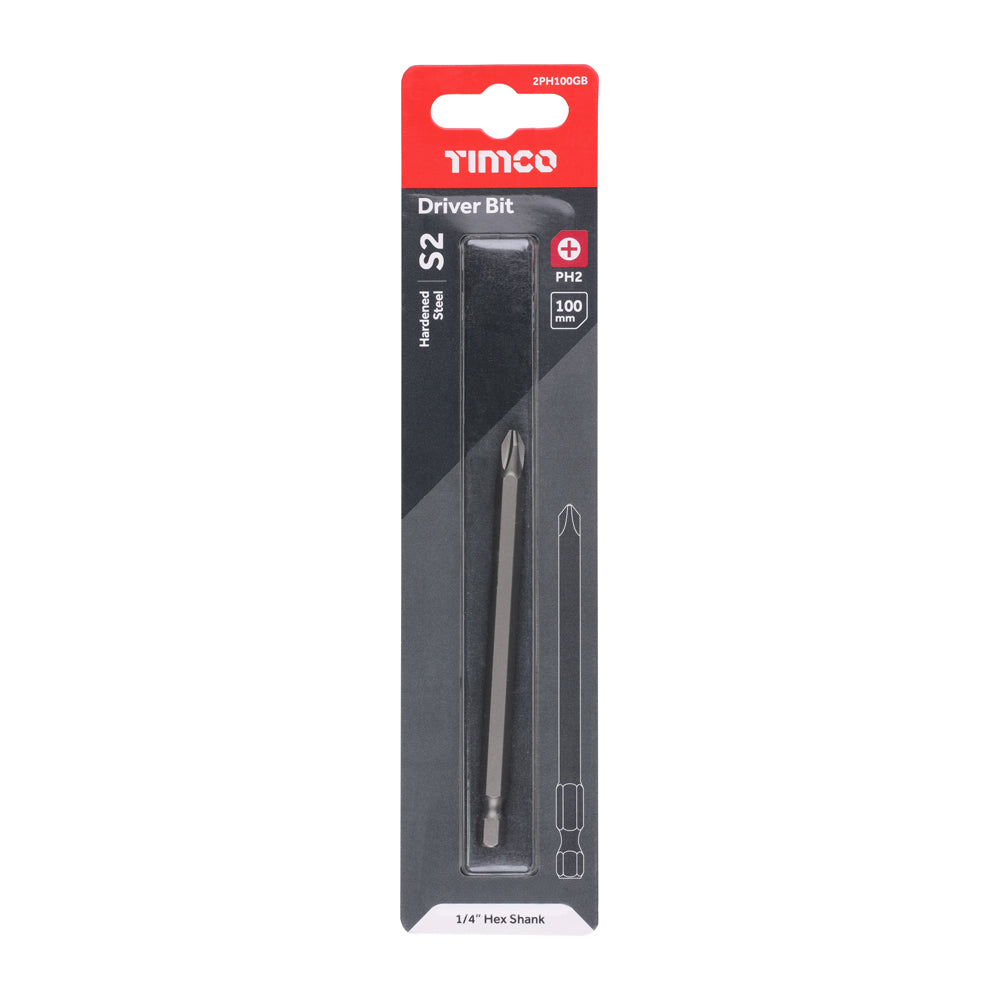 This is an image of Timco - S2 Driver Bits - PH No.2 x 100 (1 Each Blister Pack) 2PH100GB