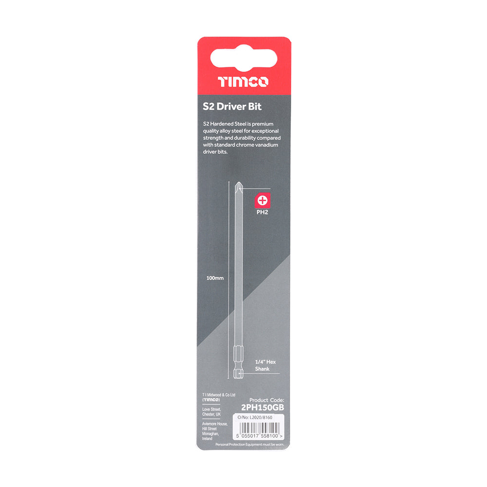 This is an image of Timco - S2 Driver Bits - PH No.2 x 150 (1 Each Blister Pack) 2PH150GB