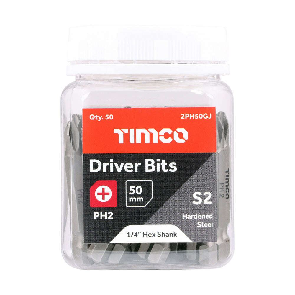 This is an image of Timco - S2 Driver Bits - PH No.2 x 50 (50 Pieces Small Jar) 2PH50GJ