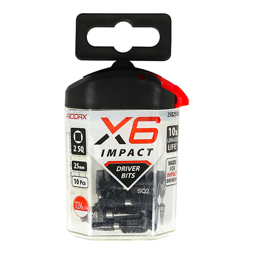This is an image of Timco - Impact Driver Bits - SQ No.2 x 25 (10 Pieces Handy Bit Pack) 2SQ25X6