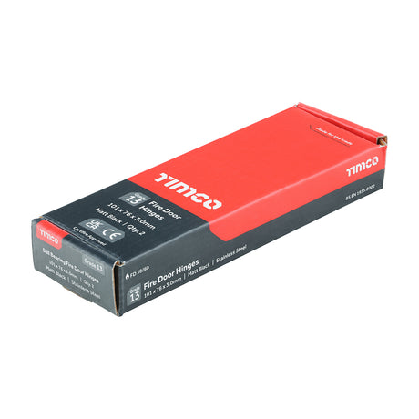 This is an image of Timco - Grade 13 Fire Door Hinges - Matt Black Stainless Steel 101 x 76 x 3 (1 Pairs Box) 334308