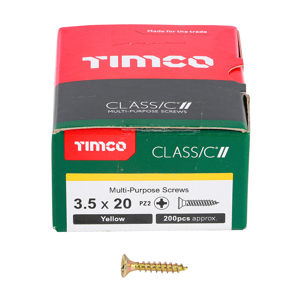 This is an image of Timco - Classic Multi-Purpose Screws - PZ - Double Countersunk - Yellow 3.5 x 20mm - (200 PCS Box) 35020CLAF