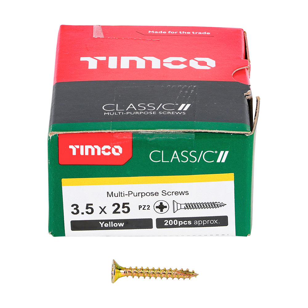 This is an image of Timco - Classic Multi-Purpose Screws - PZ - Double Countersunk - Yellow 3.5 x 25mm - (200 PCS Box) 35025CLAF