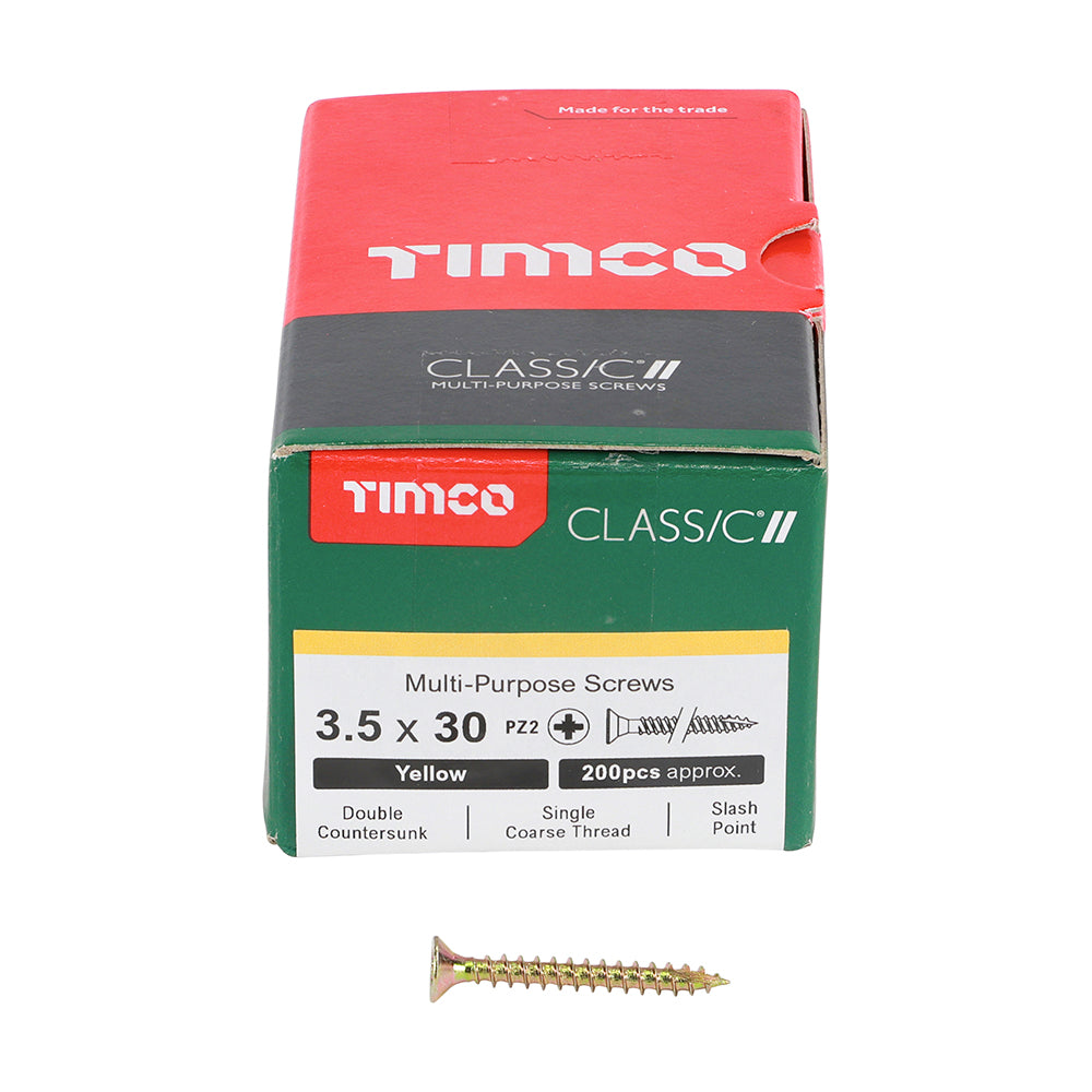 This is an image of Timco - Classic Multi-Purpose Screws - PZ - Double Countersunk - Yellow 3.5 x 30mm - (200 PCS Box) 35030CLAF