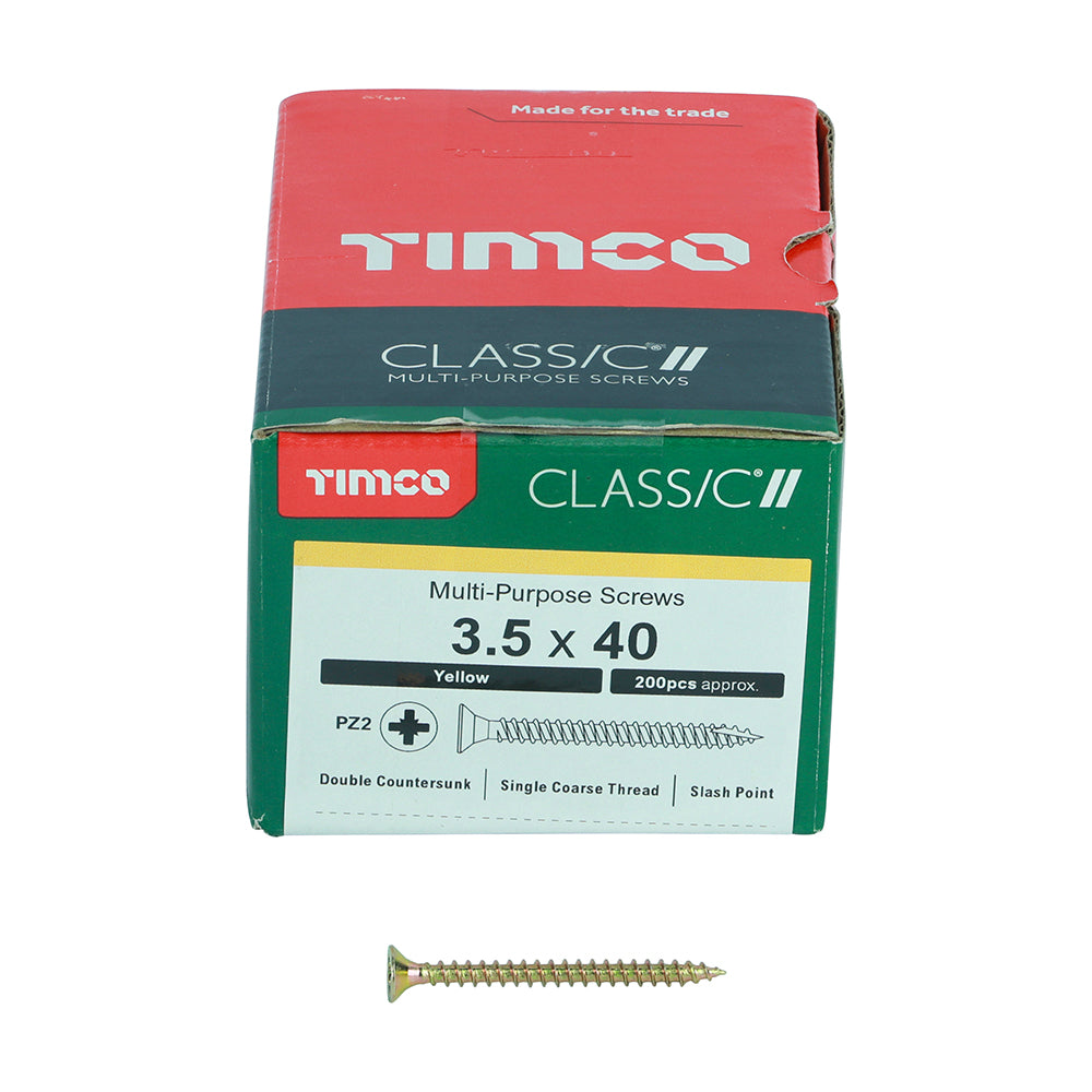 This is an image of Timco - Classic Multi-Purpose Screws - PZ - Double Countersunk - Yellow 3.5 x 40mm - (200 PCS Box) 35040CLAF