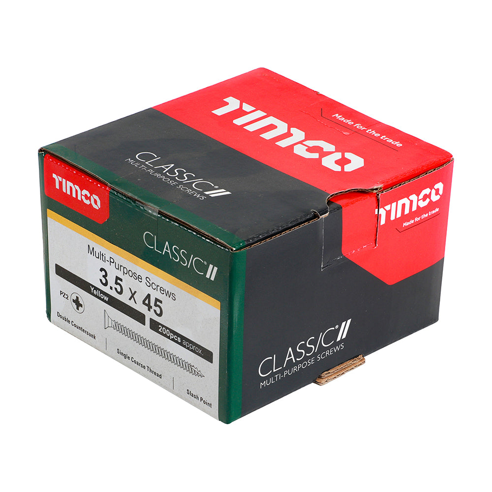 This is an image of Timco - Classic Multi-Purpose Screws - PZ - Double Countersunk - Yellow 3.5 x 45mm - (200 PCS Box) 35045CLAF