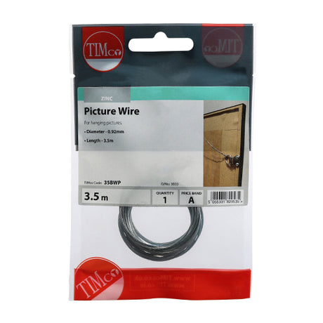 This is an image of Timco - Picture Wire - Zinc 0.92Dia x 3.6mm - (1 Each TIMpac) 35BWP