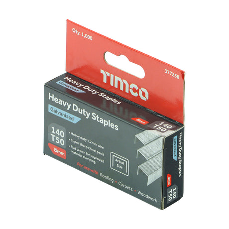 This is an image of Timco - Heavy Duty Staples - Chisel Point - Galvanised 8mm (1000 PCS Box) 377258