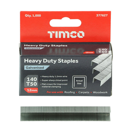 This is an image of Timco - Heavy Duty Staples - Chisel Point - Galvanised 12mm (1000 PCS Box) 377627