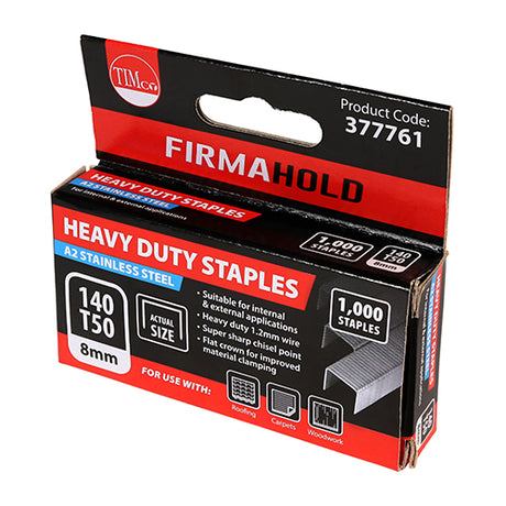 This is an image of Timco - Heavy Duty Staples - Chisel Point - A2 Stainless Steel 8mm (1000 PCS Box) 377761